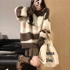 Women's Chunky Knit Sweater with Fashionable Stripe Pattern and Casual Fit