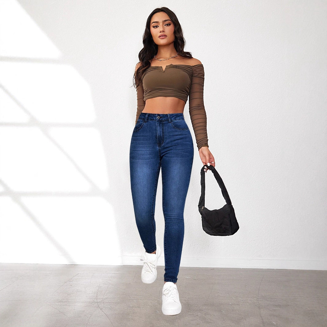 Women's High-Waist Skinny Jeans with Faux Pockets