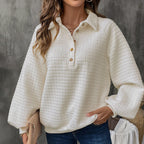Women's Fleece Sweater with Wood Button Details and Casual Fit