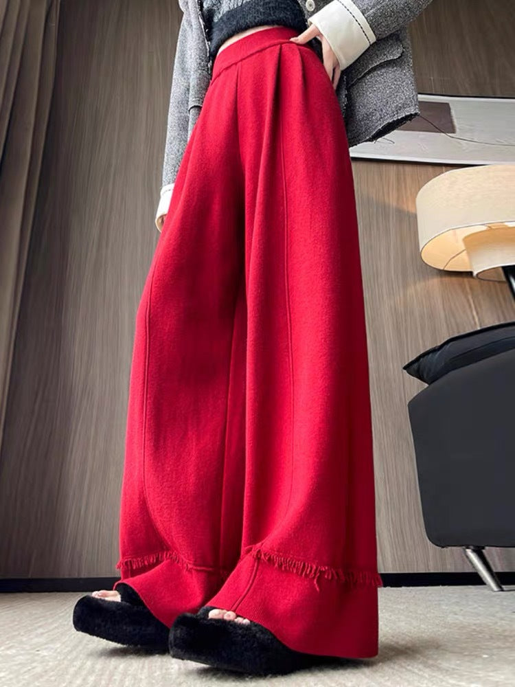 Women's Elegant Wide-Leg Trousers with Fringe