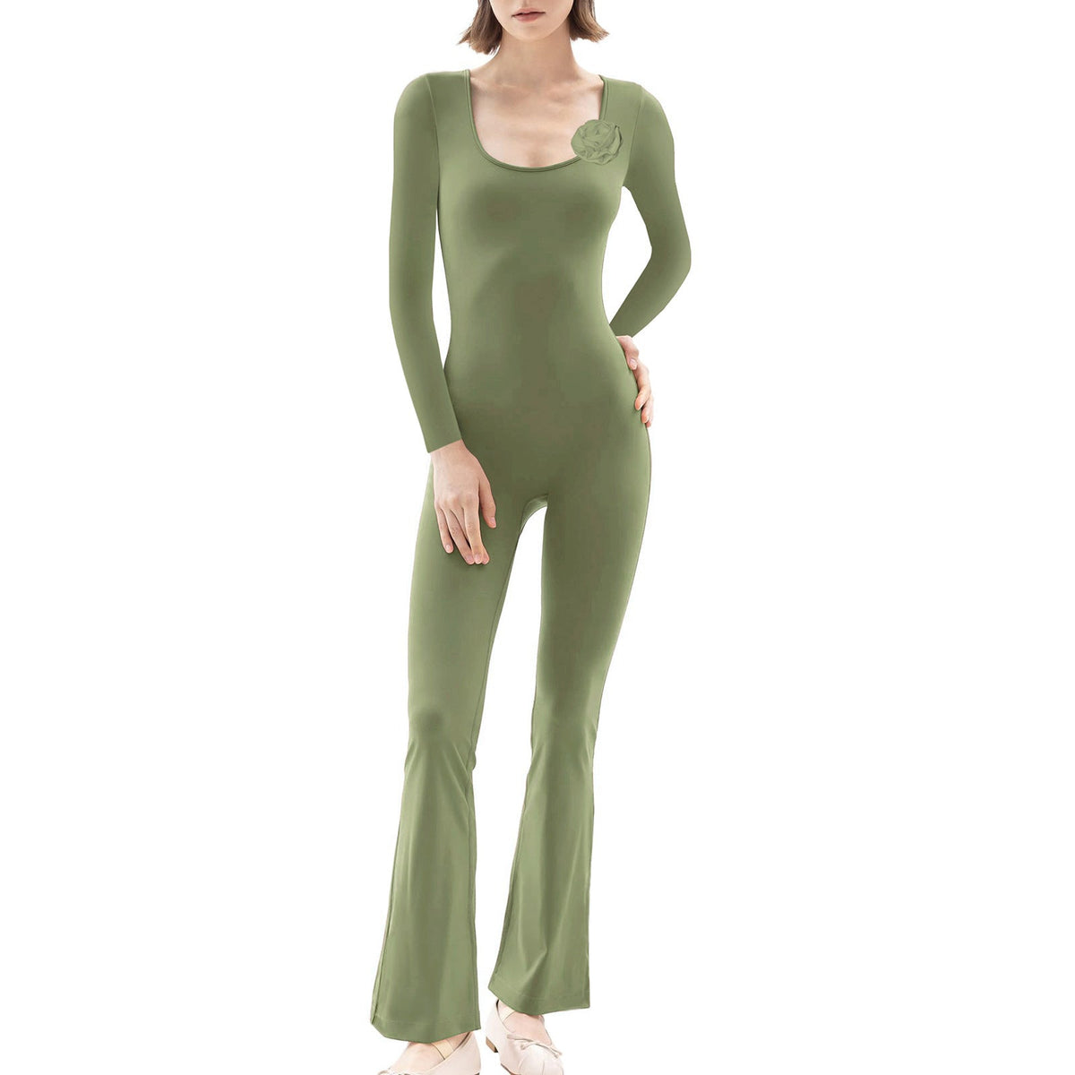 Form-Fitting Long-Sleeve Jumpsuit with Sculptural Details