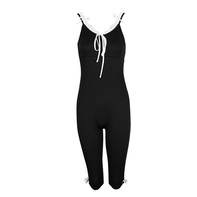 Women's Floor-Length Jumpsuit with Delicate Ruffle Details and Adjustable Straps