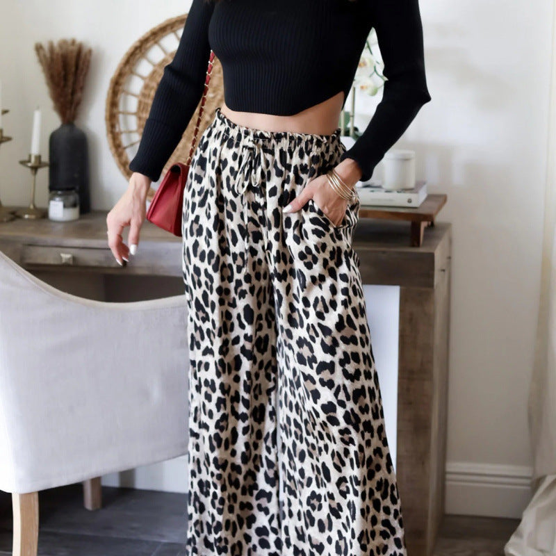 Women's Elegant Wide-Leg Pants in Trendy Leopard Print