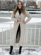 Women's Chunky Knit Coat with Distinctive Cable Knit Design and Open Front
