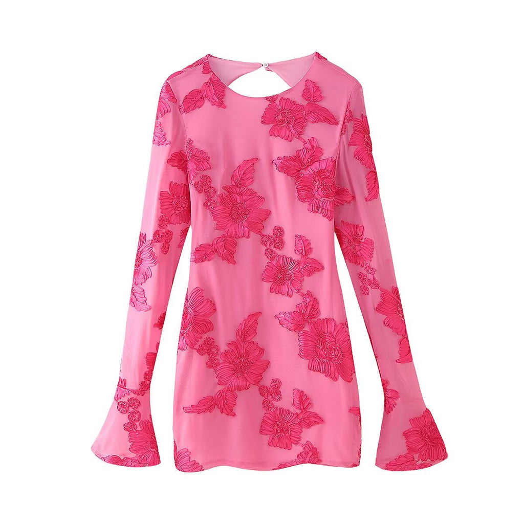 Women's Blouse Top with Floral Lace and Elegant Back Cutout