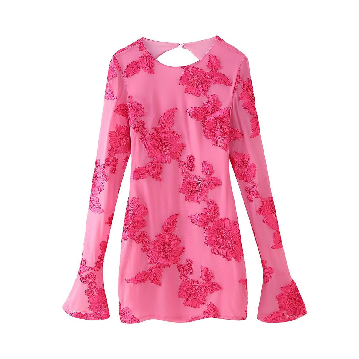 Women's Blouse Top with Floral Lace and Elegant Back Cutout