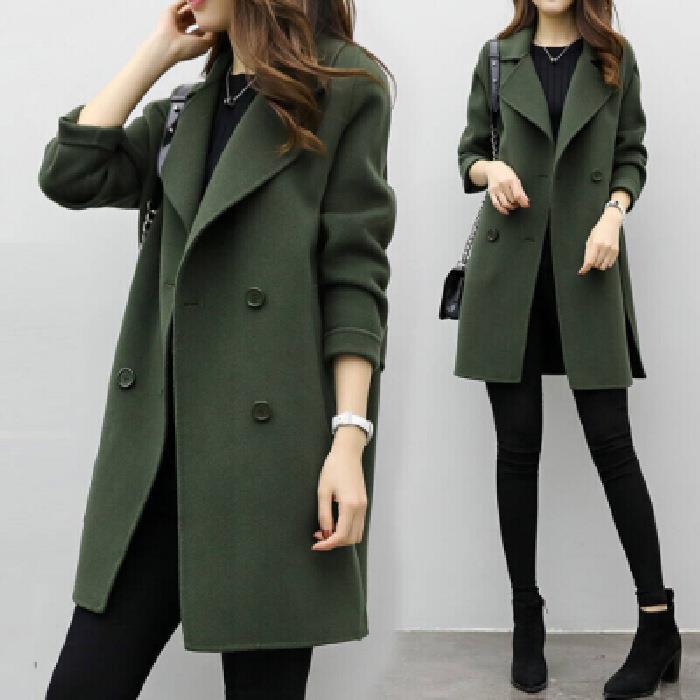 Elegant Long Cotton Coat with Double-Breasted Buttons