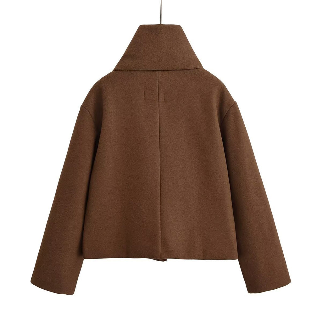 Women's Elegant Cropped Jacket with Large Collar