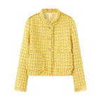 Women's Elegant Textured Short Jacket with Gold Buttons