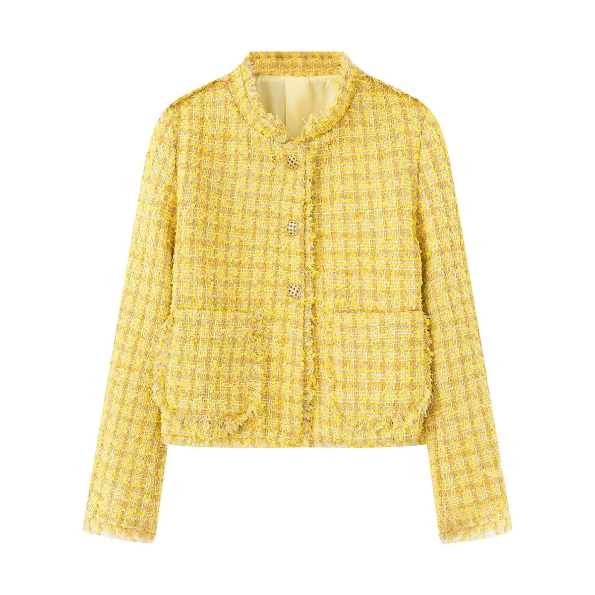 Women's Elegant Textured Short Jacket with Gold Buttons