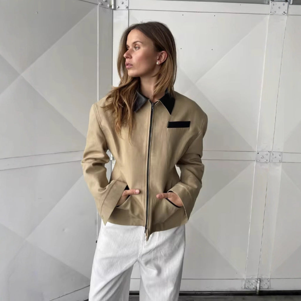 Women's Designer Quilted Jacket with Contrast Collar and Minimalist Pockets