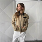 Women's Designer Quilted Jacket with Contrast Collar and Minimalist Pockets