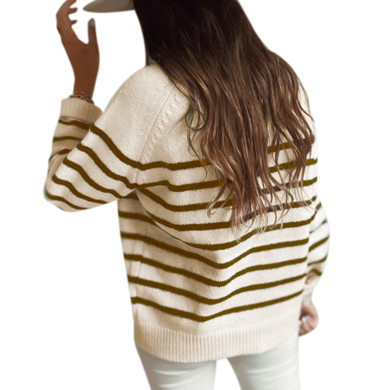 Women's Patterned Knit Sweater with Button Placket