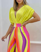 Women's Blouse Set with Wide-Leg Pants and Floral Print