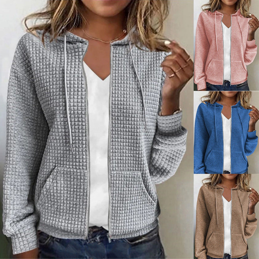 Women's Waffle Knit Jacket with Pockets