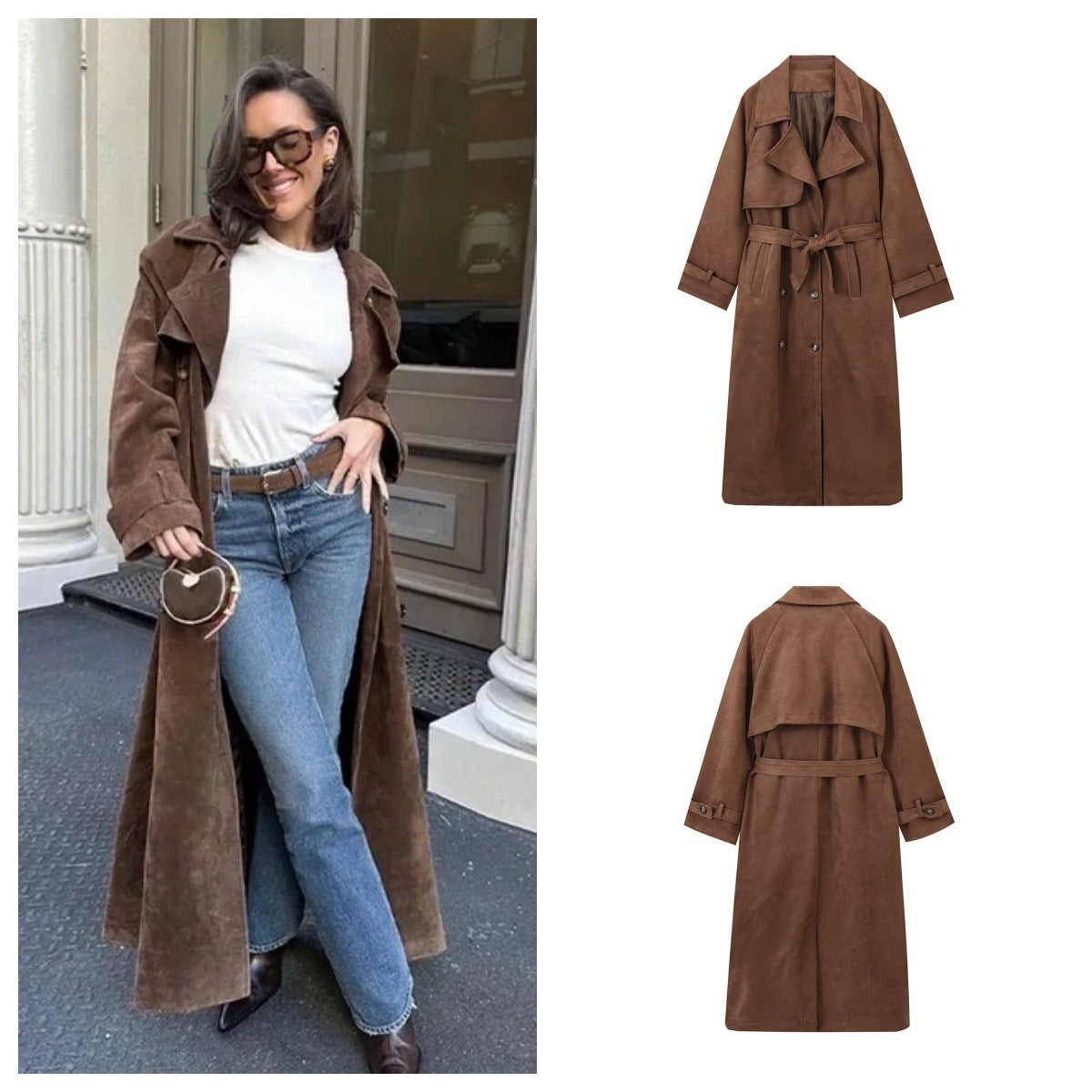 Elegant Suede Trench Coat