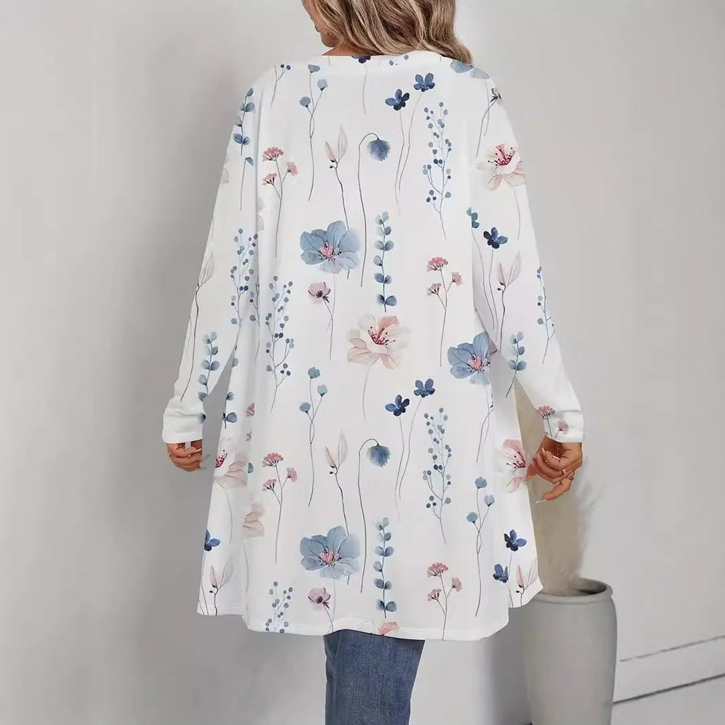 Ladies Floral Longline Cardigan with Open Cut