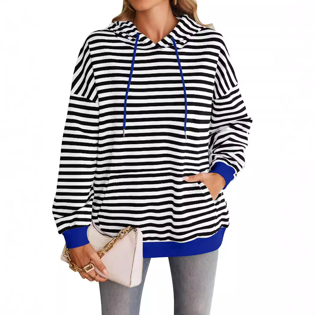Women's Striped Hoodie with Kangaroo Pocket