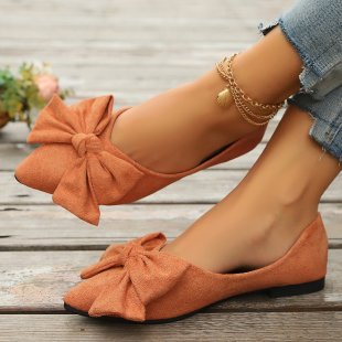 Women's Ballet Flats with Decorative Bow Design and Pointed Toe
