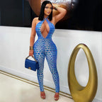 Women's Bodycon Jumpsuit with Deep V-Neck and Exclusive Pattern