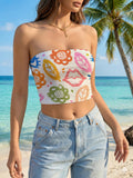 Women's Bandeau Top with Creative Flower and Leaf Motifs