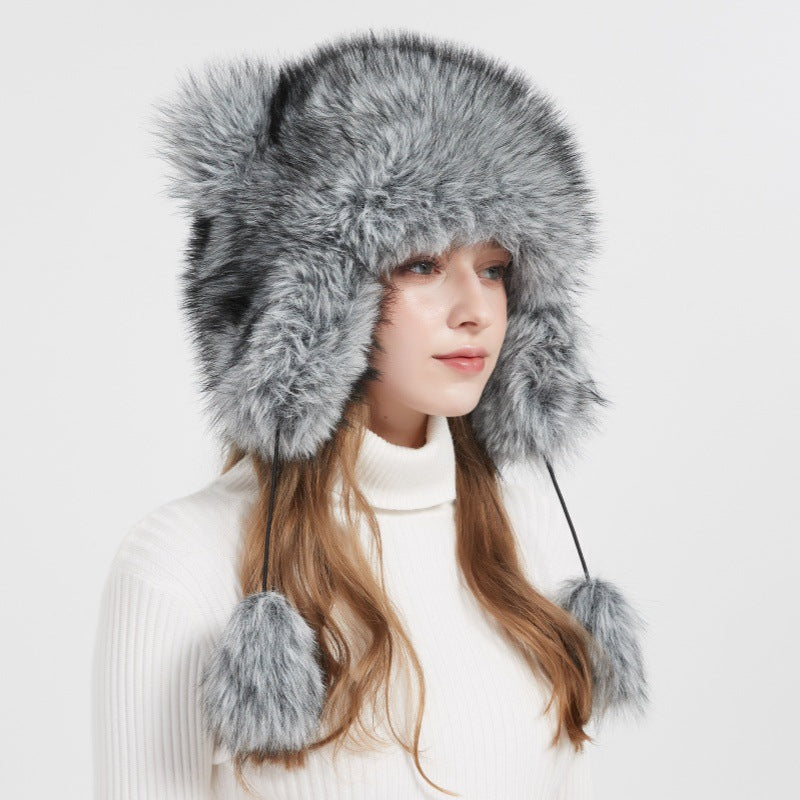 Cozy Faux Fur Hat with Ear Flaps and Pom-Poms
