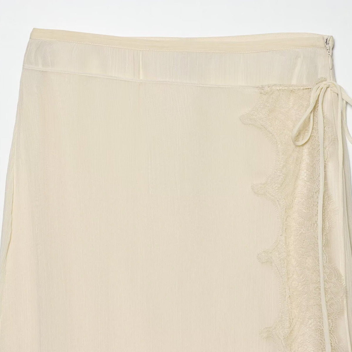 Women's Midi Skirt with Delicate Lace and Asymmetrical Hem