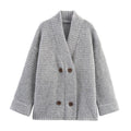 Women's Quilted Cardigan with Decorative Button Closure and High Collar