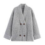 Women's Quilted Cardigan with Decorative Button Closure and High Collar
