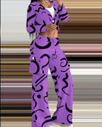 Women's Casual Set with Creative Print and Comfortable Pants