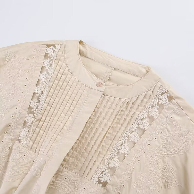 Women's Blouse with Refined Lace and Pleat Details
