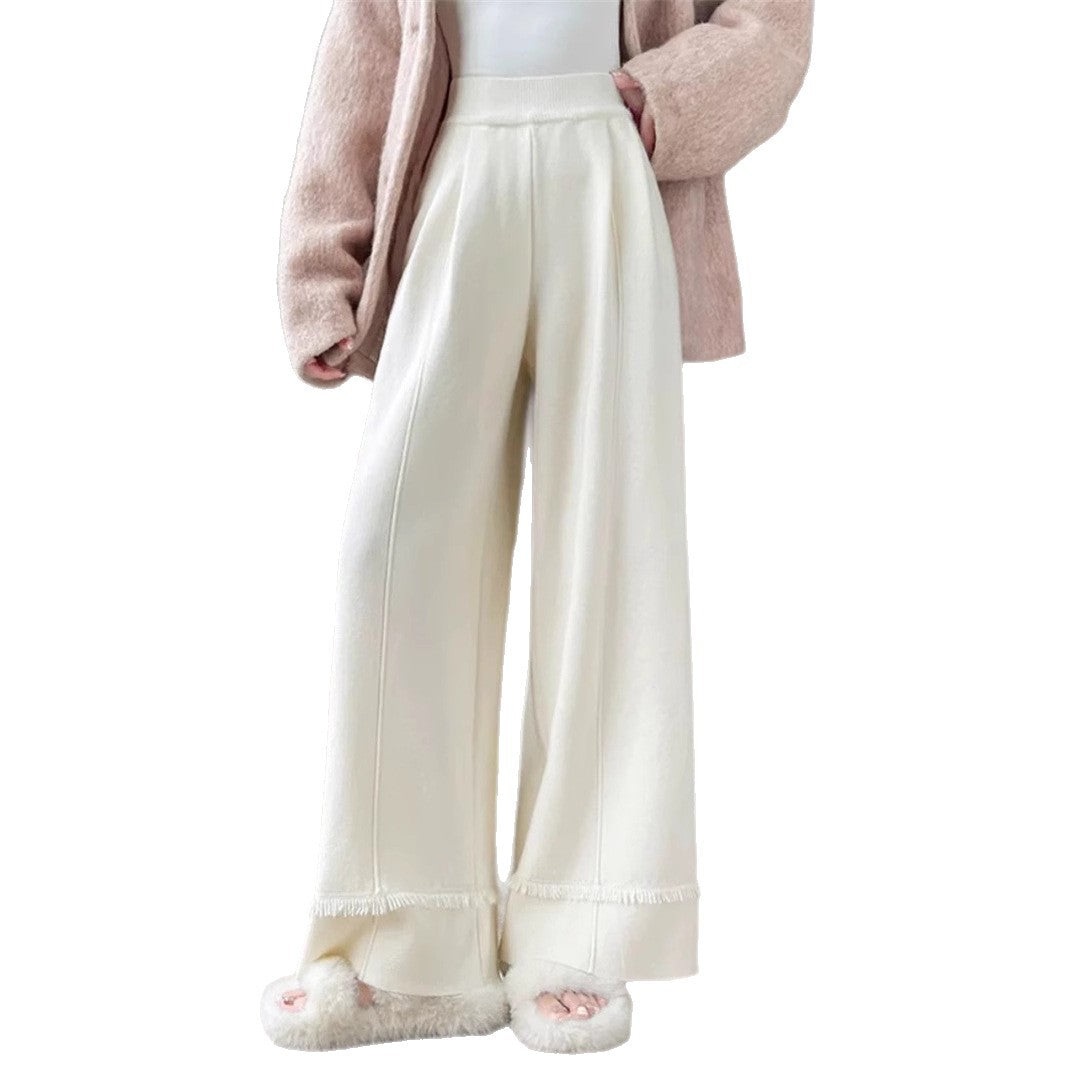 Women's Elegant Wide-Leg Trousers with Fringe