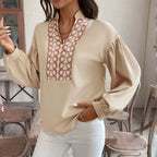 Women's Blouse with Elegant Embroidered Neckline
