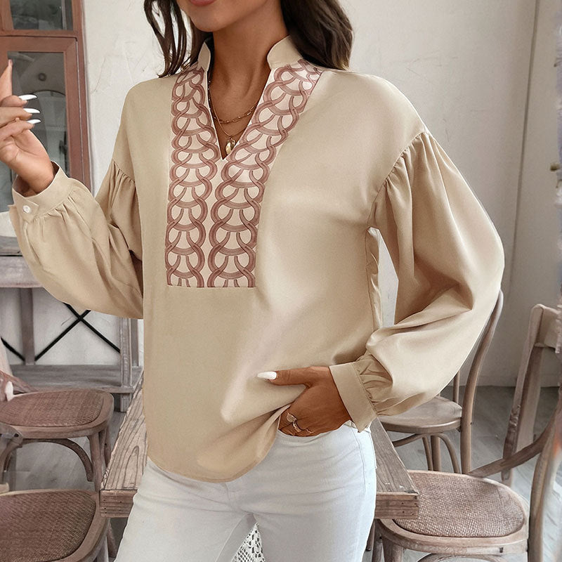 Women's Blouse with Elegant Embroidered Neckline
