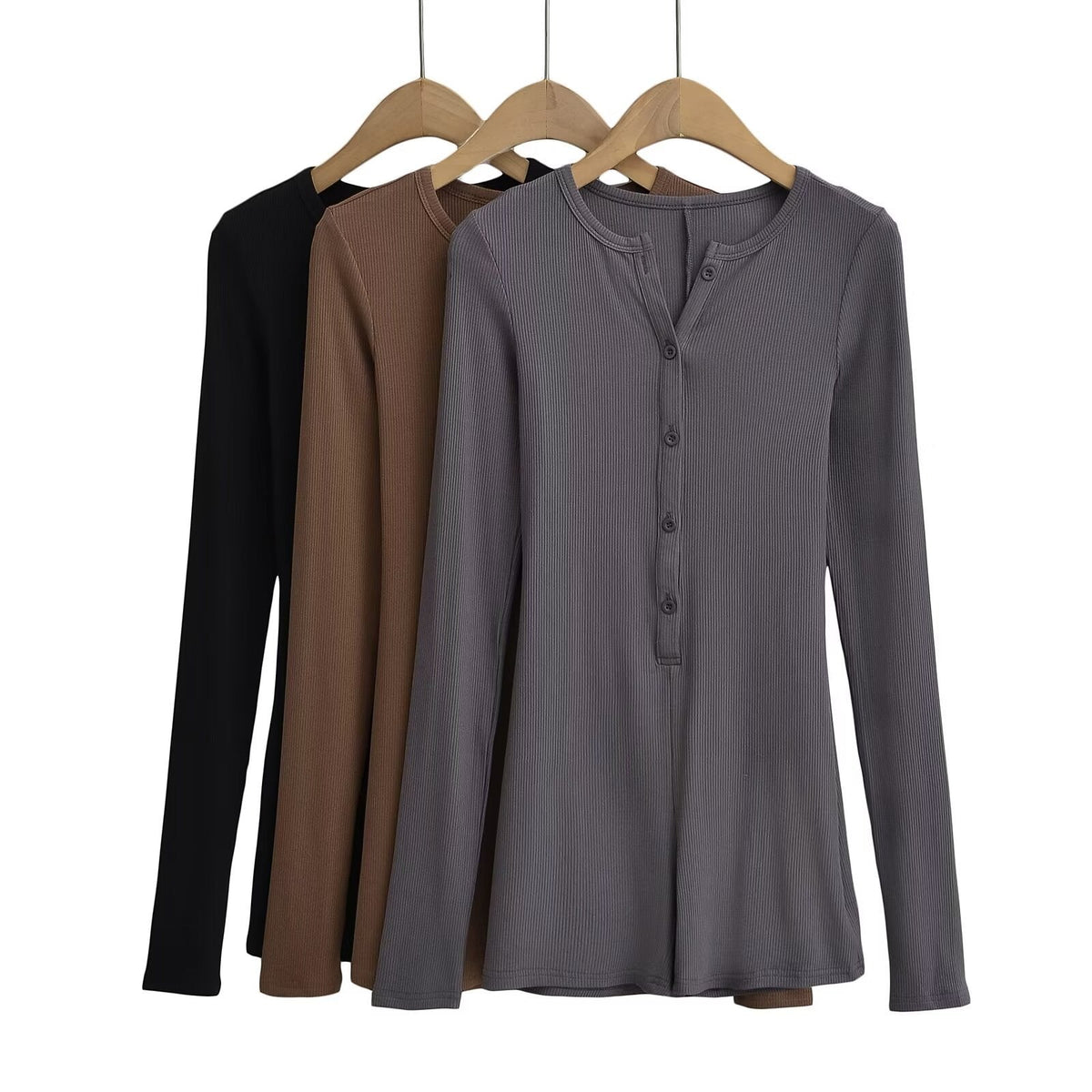 Women's Long-Sleeve Jumpsuit with Button Closure