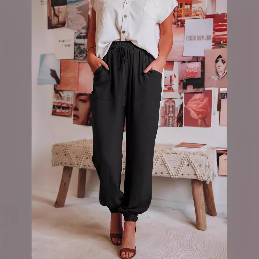 Women's Comfortable Casual Pants with Elastic Waistband and Pockets