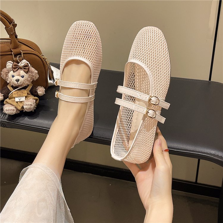 Women's Breathable Ballerina Flats with Double Buckle