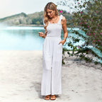 Casual Maxi Jumpsuit with Ruffle Details and Pockets