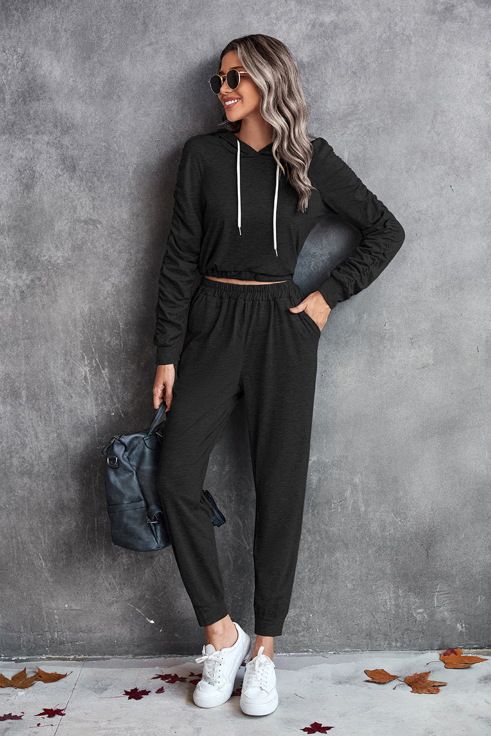 Women's Comfortable Hoodie Overall with Practical Pockets and Elastic Waist Drawstring