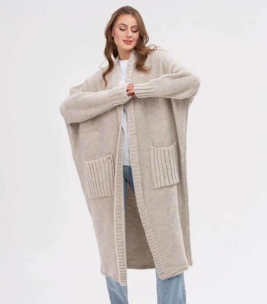 Women's Cozy Knit Coat with Large Pockets and Oversized Fit