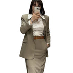Women's Elegant Business Suit with Tailored Blazer and Skirt