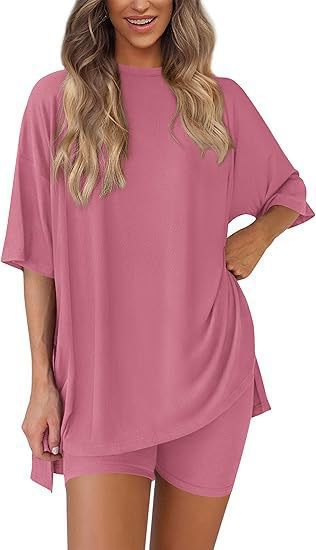 Women's Casual Lounge Set with Oversized Top and Shorts