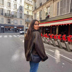Faux Leather Jacket with Collar