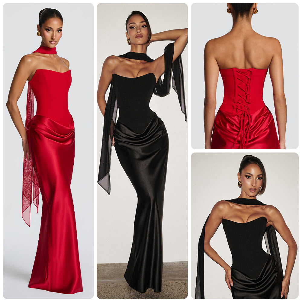 Women's Evening Dress with Off-Shoulder Design and Elegant Slit