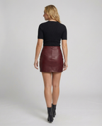 Women's Faux Leather Mini Skirt with Diagonal Seams