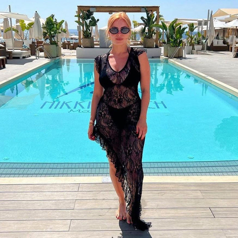 Women's Elegant Lace Cover-Up with Asymmetrical Cut