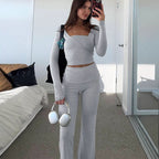 Women's Two-Piece Set with Wrap Top and Flare Pants