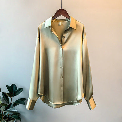 Elegant Fine Satin Blouse with Ruffle Details
