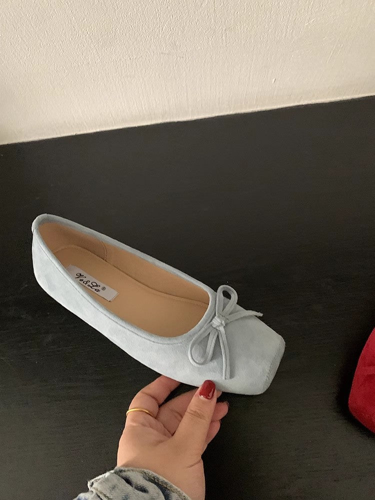 Women's Suede Ballet Flats with Delicate Bow Detail