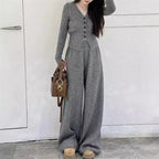 Elegant Knit Jumpsuit with Button Details and Wide Leg